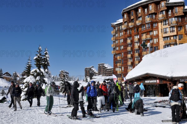 Wooden houses, flats, Avoriaz, Portes du Soleil, France, ski resort, winter sports resort, Europe