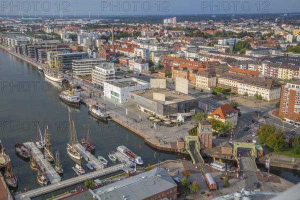 Like a model railway: view of the new harbour from the 86-metre-high observation deck of the