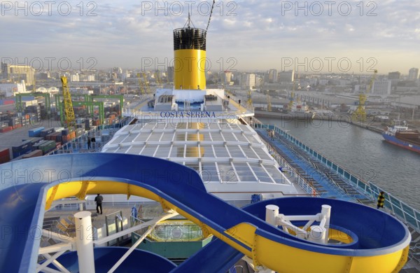 On deck of the cruise ship Costa Serena, In the port of Casablanca Morocco, Cruise ship Costa