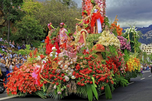 Flower float, Flower decoration, People, Flower festival, Funchal, Madeira Island