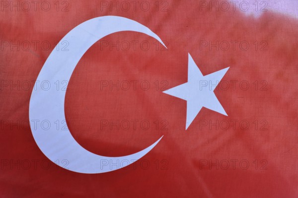 The Turkish national flag with a white crescent and star on a red background, Istanbul, Istanbul