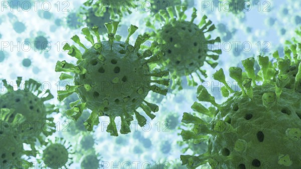 Coronavirus 2019-nCov novel coronavirus concept. Microscope virus close up. 3d rendering