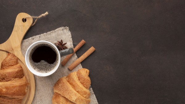 Tasty croissants coffee top view. Beautiful photo