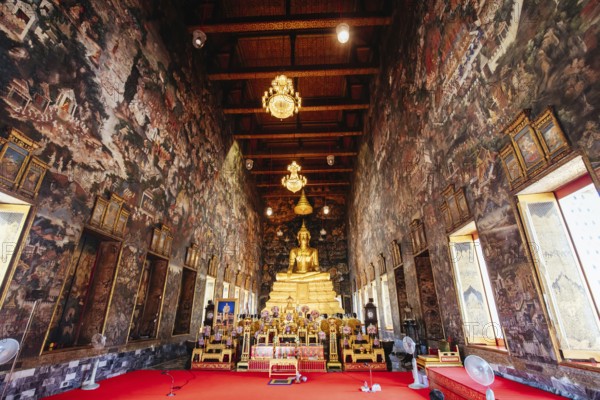 Bangkok, Thailand, April 22 2018: The beautiful interior of Ubosat of Wat Suthat with many statues