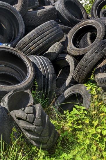 Used tyres, Niedersonthofen, Allgäu, Bavaria, Germany, Europe