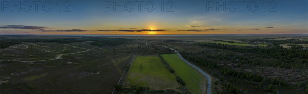 Sunset at Bilstrand, aerial view, Lakolk, Rømø, Denmark, Europe