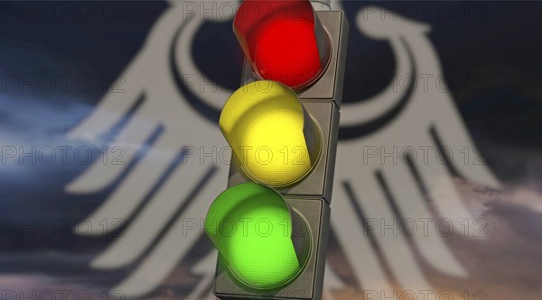 Traffic light Red, Yellow, Green. Symbolic image for a coalition of SPD, FDP and Greens