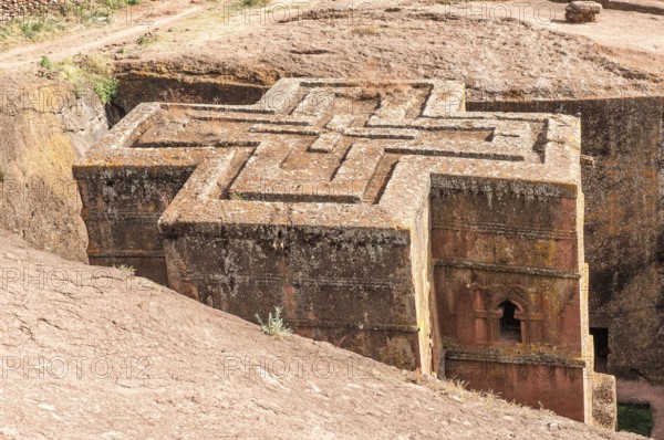 Rock church, rock church, church carved in rock, Bet Giyorgis, St. George, Lalibela, Amhara region,