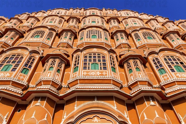 At the bottom of the facade, Hawa Mahal, the Palace of Breeze, Jaipur, Rajasthan, India, Asia