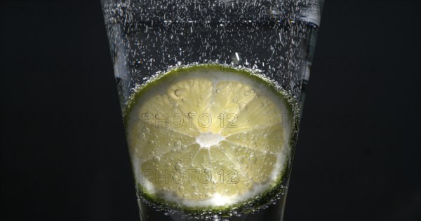 Slice of Green Lemon (citrus aurantifolia), in a Glass