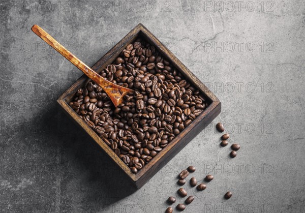 Top view roasted coffee beans square container