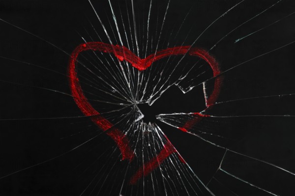 Broken glass with drawn heart