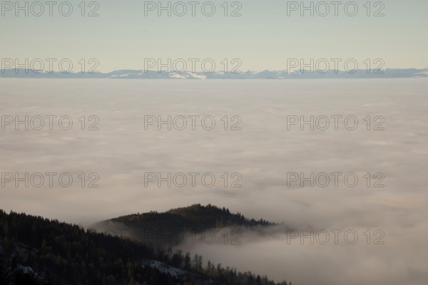 Rhine valley with cloud cover and Vosges mountains, Kandel, Baden-Württemberg, Germany, Europe