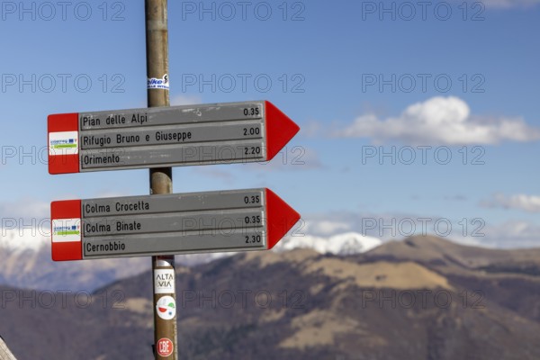 Signpost at Rifugio Prabello, Como, Lombardy, Italy, Europe
