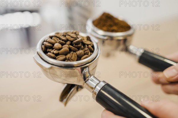 High angle two coffee machine cups