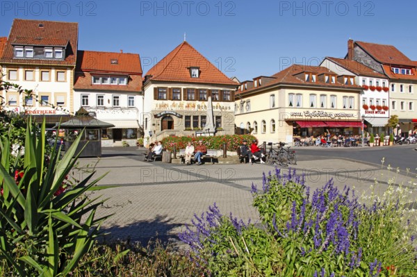 Market square, historic restaurant Hotel Schlundhaus, Bad Königshofen, Lower Franconia, Bavaria,