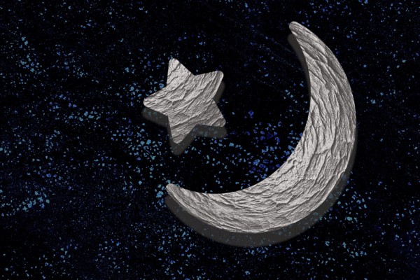 Crescent moon and star. Holy month Ramadan Kareem. Eid Mubarak