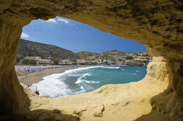 Cave on Matala beach, Crete, Greece, Europe