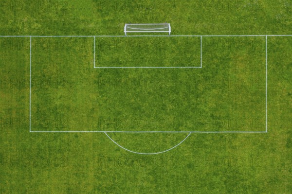 Aeriel drone view of the penalty area on a soccer field