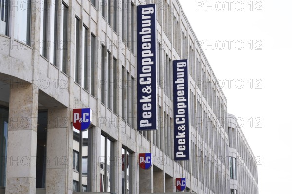 Hannover, Germany - March 2, 2020: Peek Cloppenburg and PC logo signs at facade of german retail
