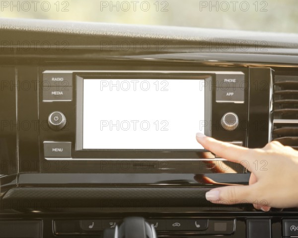 Close up hand car radio