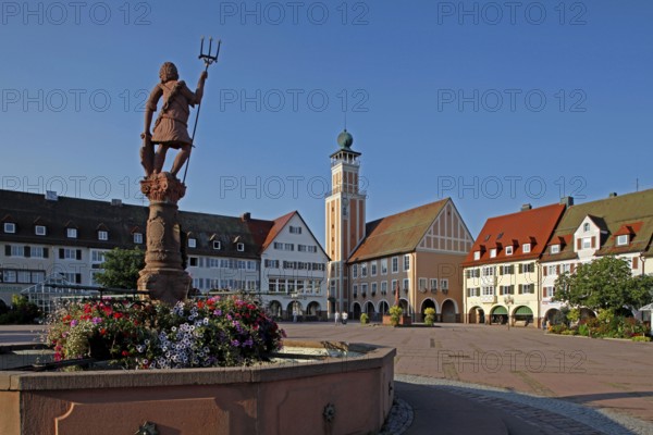 Market Fountain, New Town Hall, Market Square, Freudenstadt, northern Black Forest,