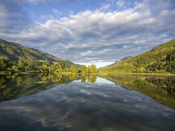 Clouds are reflected in the lake, Gaishorner See in the evening light, Gaishorn am See, Paltental,