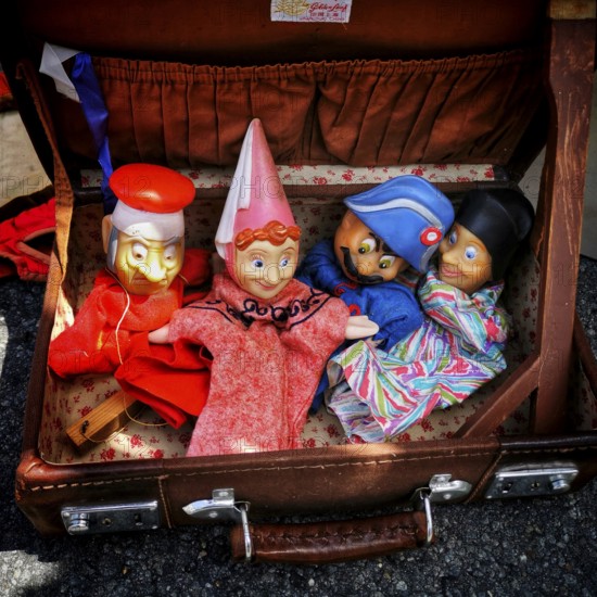 The famous puppets of Lyon in a suitcase, theatre de guignol, France, Europe