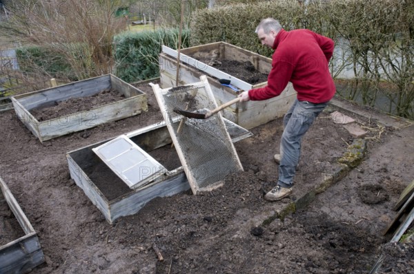 Creation of cold frame, compost sifting, sieve