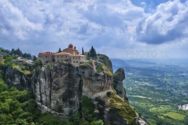 Clifftop Eastern Orthodox nunnery of St Stephen or Agios Stefanos in famous Meteora valley, Greece,