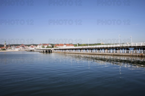 Pier in resort town of Sopot in Poland, Baltic Sea bay, popular tourist vacation destination
