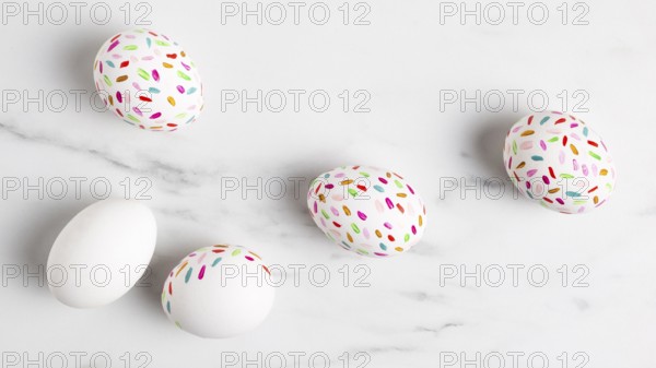Top view painted easter eggs