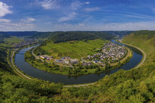 Panoramic view of the loop of the Moselle near Bruttig near Cochem, Germany, Europe