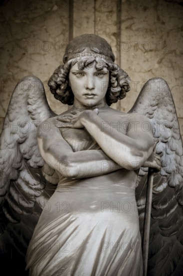 GENOA, ITALY - CIRCA AUGUST 2020: Angel sculpture by Giulio Monteverde for the Oneto family