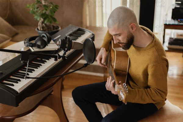 Creative musician practicing indoors