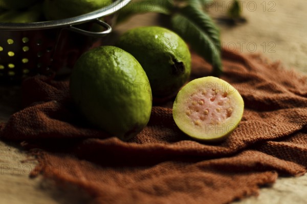 Close up cut guava fruits plate. Beautiful photo