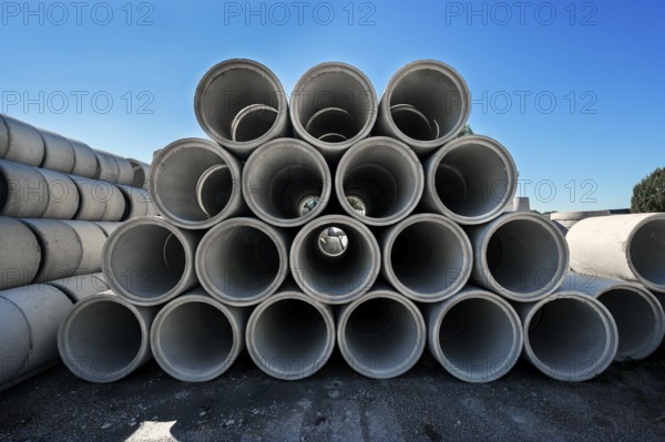 Concrete pipes, precast concrete parts, Kempten, Allgäu, Bavaria, Germany, Europe