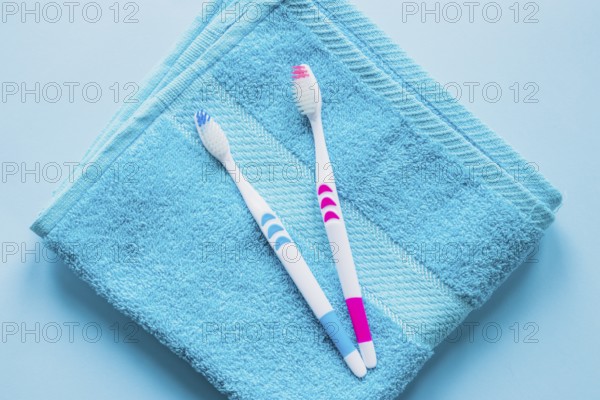 Toothbrush composition towel. High resolution photo
