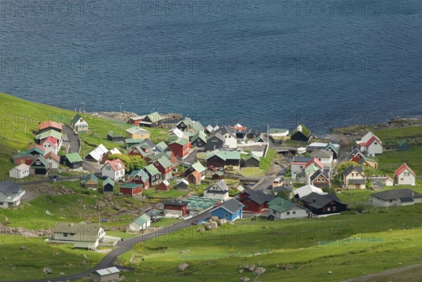 Funningsfjordur Settlement and Fjord, Funningsfjördur, Esturoy Island, Faroe Islands, Denmark,