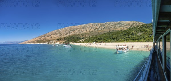 Panoramic view of the paradise beach of Kroreza or Krorez from the boat on the Albanian riviera in