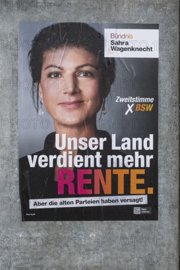 Board with election poster, BSW, Bundestag election 2025, Kamen, North Rhine-Westphalia, Germany,