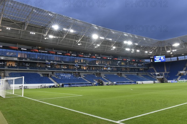 Indoor, Pitch, Tor tor, Main Stand, empty, Floodlight, blue hour, Europa League, PreZero Arena,