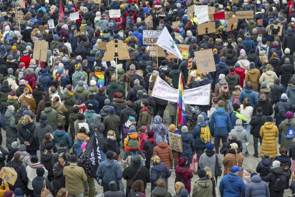 Demonstration against the right, people protest against right-wing extremism and in favour of