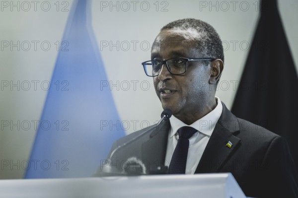 Vincent Biruta, Foreign Minister of Rwanda, pictured at a joint press conference with Annalena
