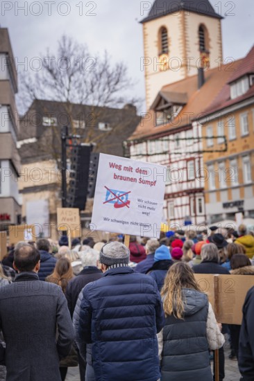 Protesters with a poster rejecting right-wing extremism, Against the Right Demo, Nagold, Black