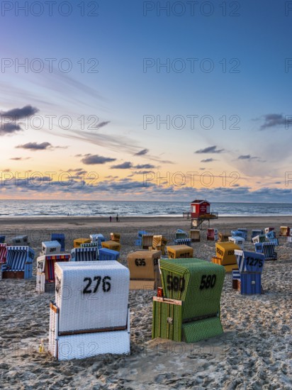 Evening sky, beach chairs, beach, tourism, travel, holiday, North Sea, North Sea island, Langeoog,
