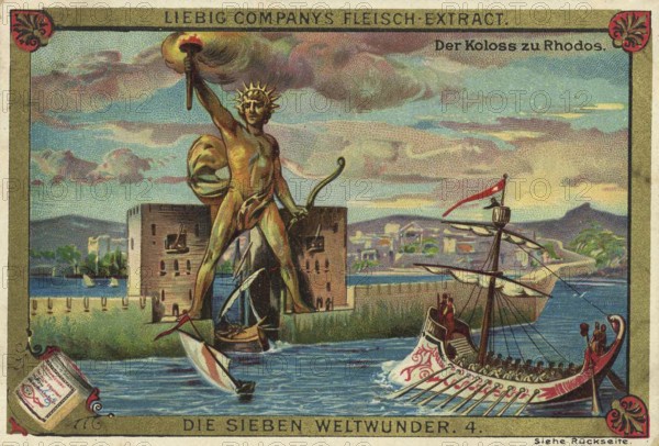 Picture series the seven wonders of the world, the Colossus of Rhodes, Liebig picture, digitally