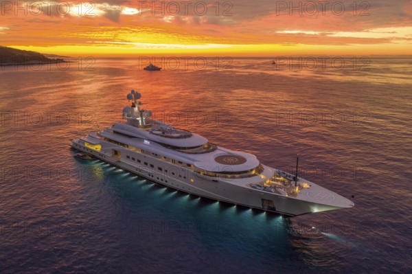 Aerial view of 115 metre motor yacht PELORUS, built in 2003 by the Bremen shipyard Lürssen Yachts