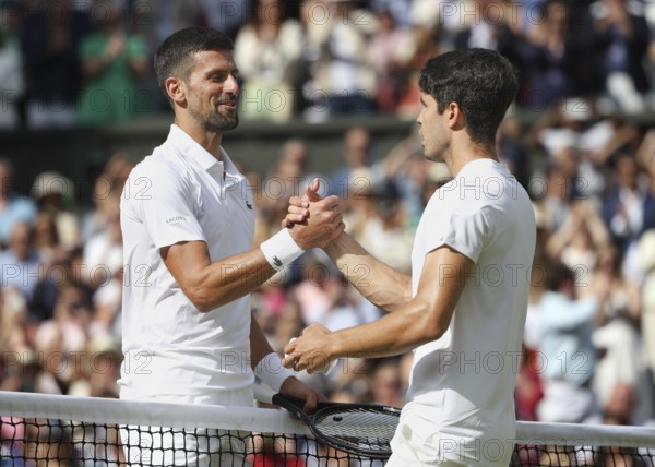 Serbian tennis p (layer Novak Djokovic congratulates the winner Carlos Alcaraz at the 2024