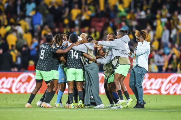BRISBANE, AUSTRALIA, JULY 27: Nigeria team celebrate beating Australia at the FIFA Women's World